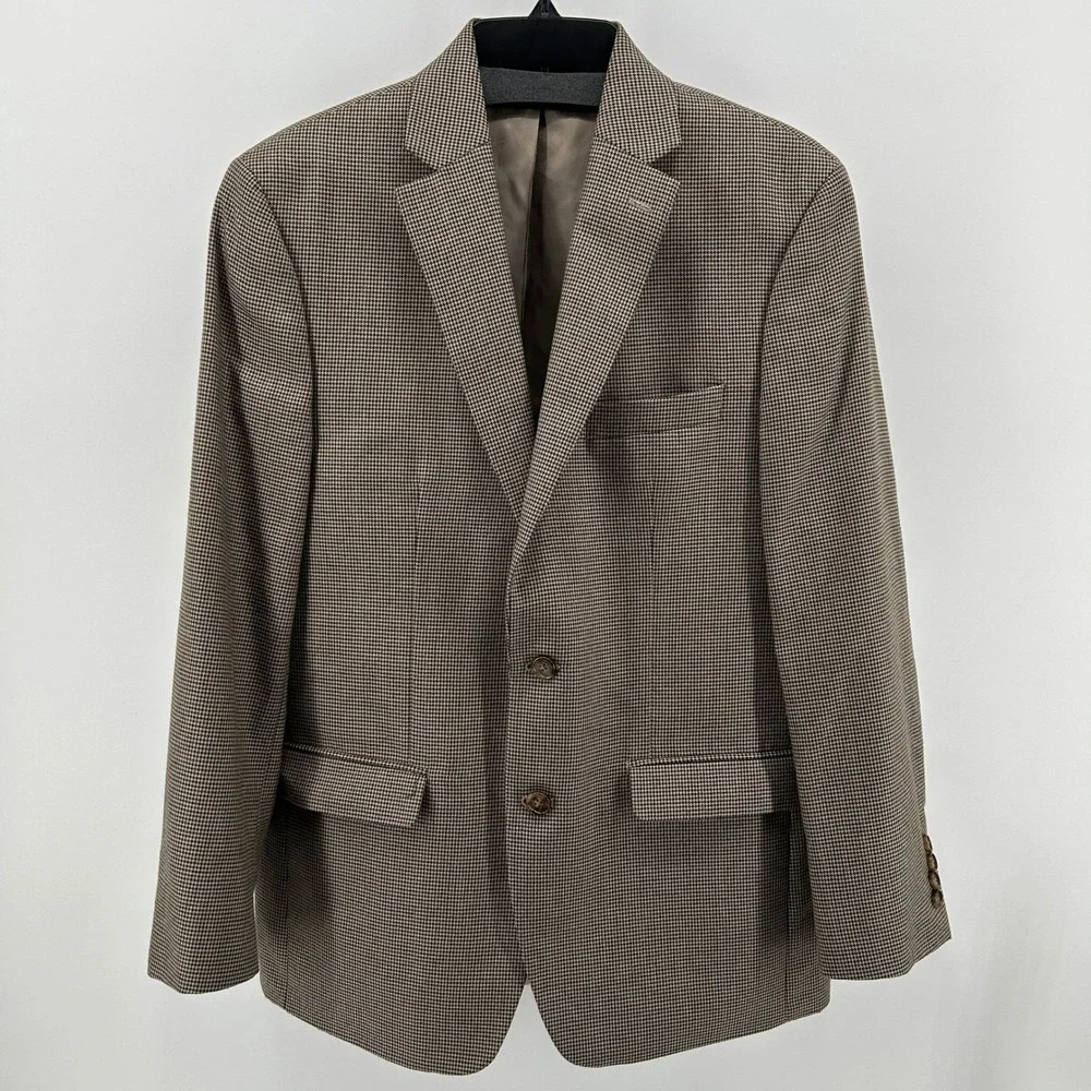 Lauren Ralph Lauren Brown Houndstooth Blazer Sport Coat Jacket Men 40R Old Money